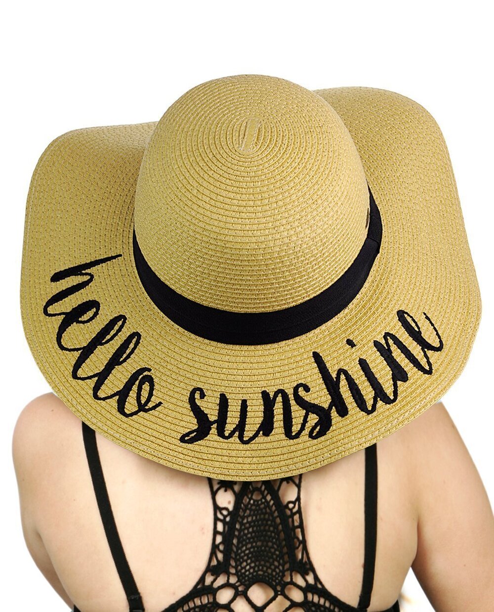 4084 Paper Weaved Crushable Beach Embroidered Quote Floppy Brim Sun Hat